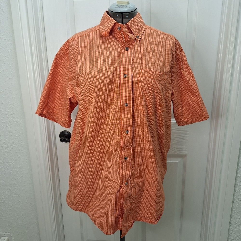 Ariat Men's Orange Checkered Button-Down Shirt - Picture 7 of 9